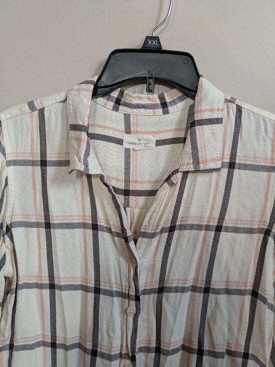 Thread & Supply Tops - thread & supply flannel shirt viscose long sleeve ivory pink black size S #537